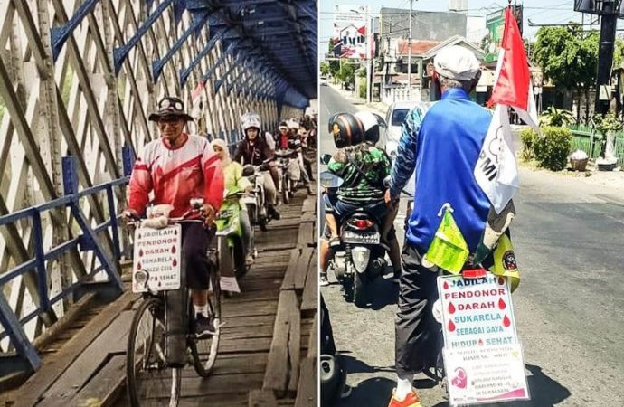 Rayakan HUT ke-75 PMI, Kakek Agus Ngontel Bandung-Solo